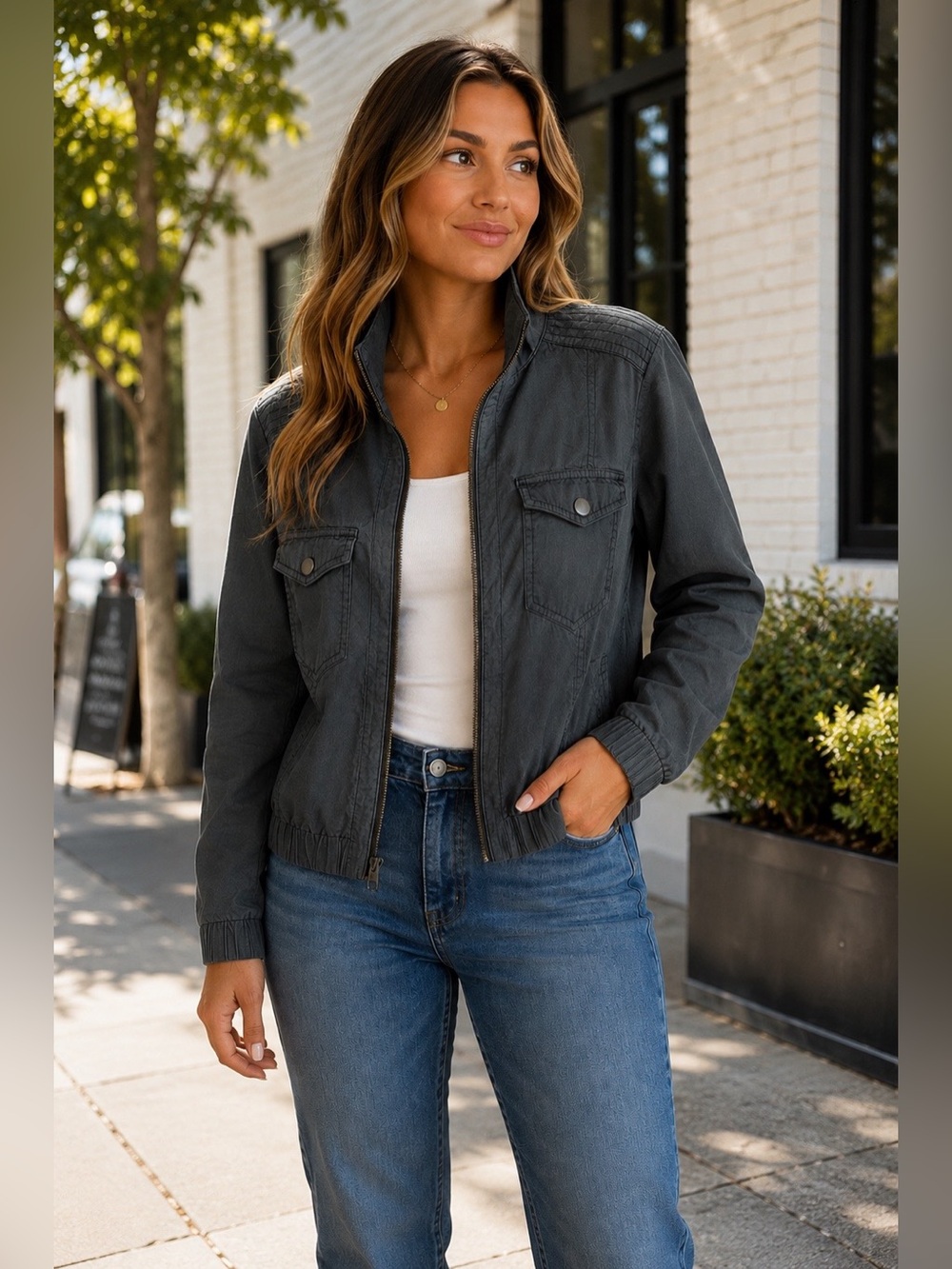 Abound Charcoal Utility Zip-Front Jacket